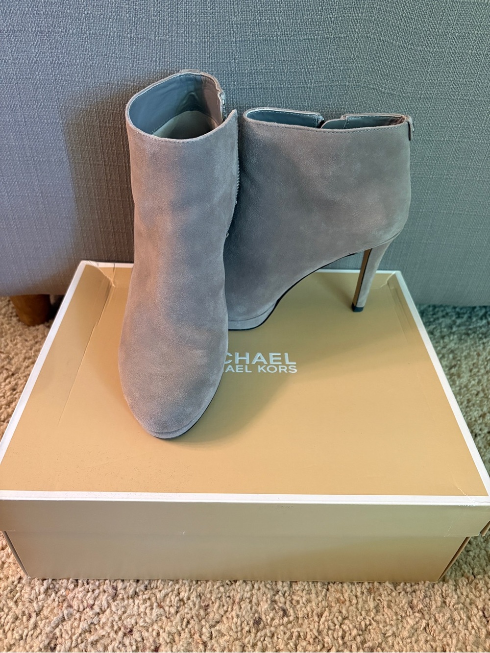 Michael Kors Suede Ankle Booties in Light Gray